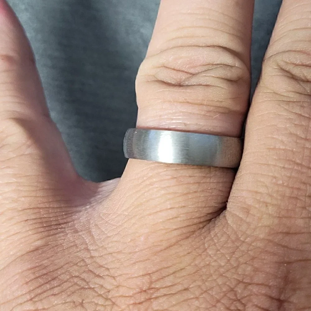 Engraved Mens Real Rose Gold & Silver Titanium Wedding Ring 14k Rose Gold Coated